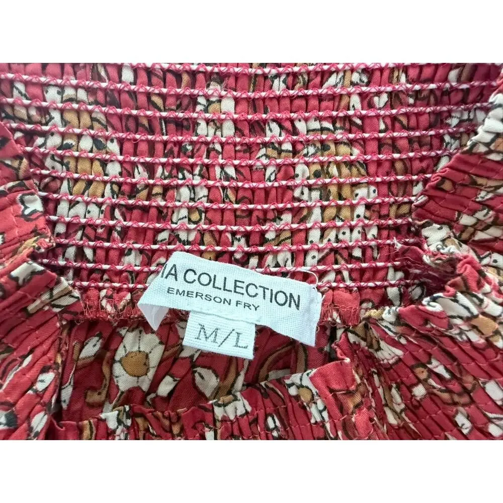 Emerson Fry India Collection Shirred Navi Burgundy Print Skirt Size M/L Maxi